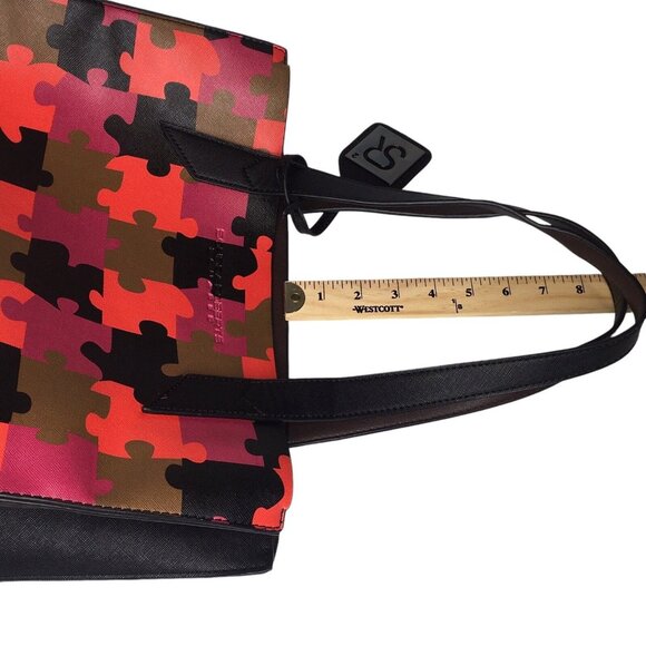 Sondra Roberts Squared Large Colorful Faux Leather Shoulder Bag Tote - Picture 12 of 16